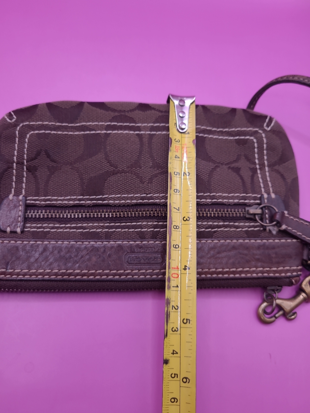 RARE Vintage Coach Soho Signature C Choco Brown Leather Trim Purse Bag Wristlet - Picture 13 of 13